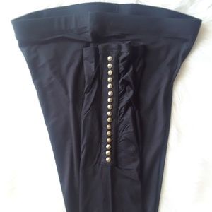 Bisou Bisou Black Skinny Pants With Gold Accents
